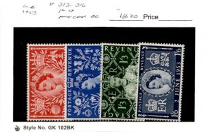 Great Britain, Postage Stamp, #313-316 Mint Hinged, 1953 Queen Elizabeth (AK)