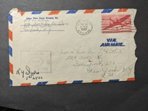 APO 695 WALLER FIELD, TRINIDAD 1943 Censored WWII Army Air Force Cover APO 832
