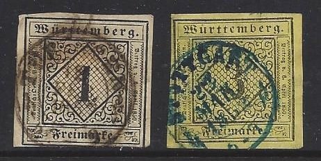 Wurtemburg - SC# 1 and 2- VF - Very Nice Stamps - CV $102.50