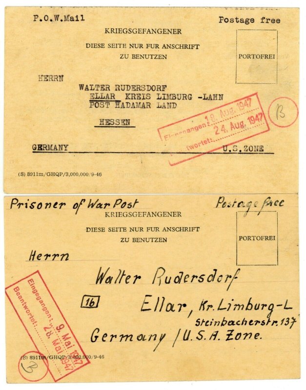 Egypt Prisoner of War Working Company to Germany USA Zone POW Mail 1947 Postcard