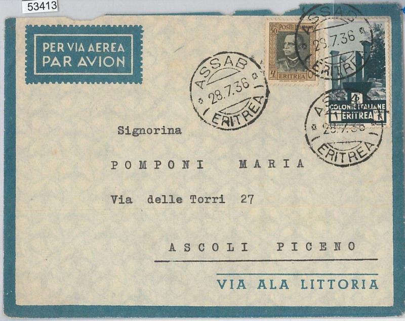 53413 - ITALIA COLONIE: ERITREA - Storia Postale: BUSTA da ASSAB a ASCOLI PICENO