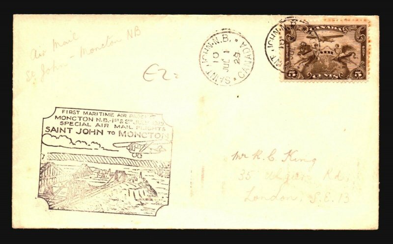 Canada 1929 FFC - St John to Moncton - Z16696