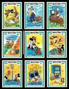 Bhutan 1983 - Disney, World Communications Yr - 9v Sheets of 25 - 397-405 - MNH 