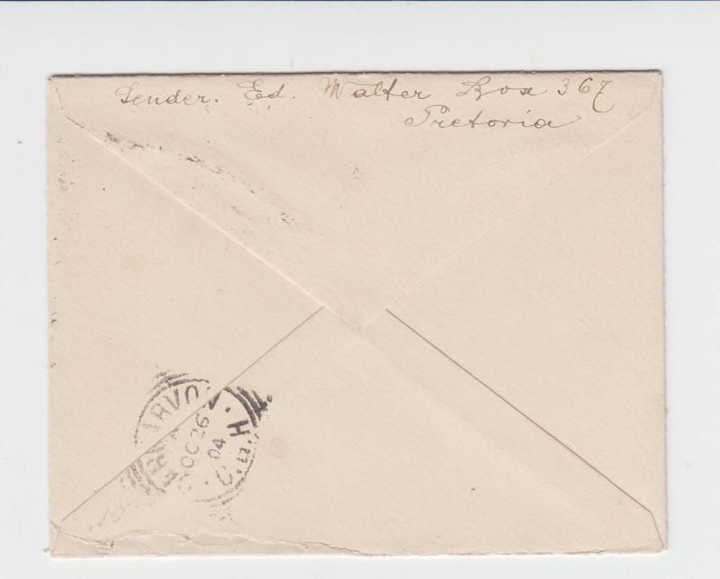 TRANSVAAL 1904 1d ENVELOPE PRETORIA  TO CARNARVON (SEE BELOW)