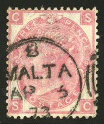 Malta SGZ43 Cat£32, 1867 3p rose, Plate 9, used in Malta