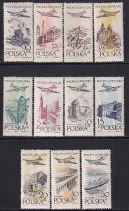 Poland 1957-8 Sc C41-51 Gdynia Lublin Gdansk Szczecin Cracow Warsaw Stamp MNH