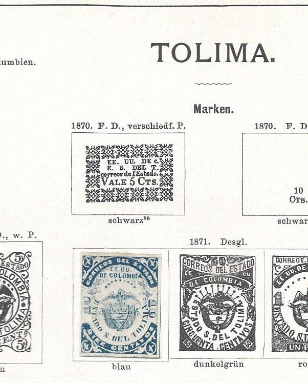 Tolima (El Salvador) and Santander (Colombia) Old Album Pages  w/ 3 Stamps