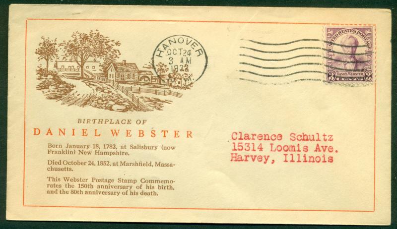 SCOTT # 725 FDC, LINPRINT CACHET, TYPED ADDRESS, HANOVER, NH, GREAT PRICE!