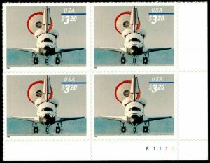 Space Shuttle Landing Priority Mail $3.20 Plate Block of 4 Stamps Scott 3261