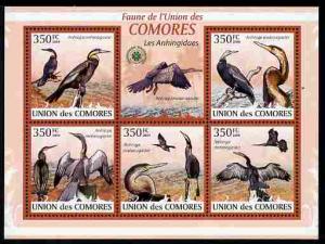 Comoro Islands 2009 Snake Bird (Darter) perf sheetlet con...