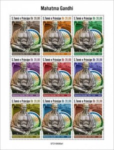 St Thomas - 2021 Indian Leader Mahatma Gandhi - 9 Stamp Sheet - ST210606a1