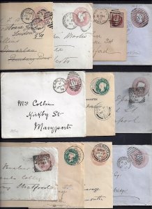 UK GB 1880's 90's COLLECTION OF 11 POSTAL COVERS DIFFERENT TOWNS ON DIFFERENT