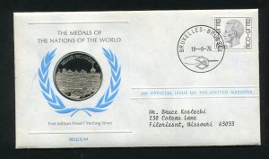 1976  United Nations Sterling Silver Belgium Medal & Stamp