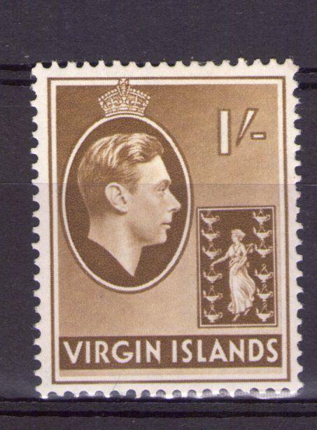 British Virgin Islands 1/-  single, GeorgeVI SG117 Olive-Brown chalk hinged . 