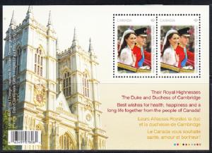 CANADA # 2477  Mint NH  Souvenir Sheet Prince William  -  Kate Middleton -