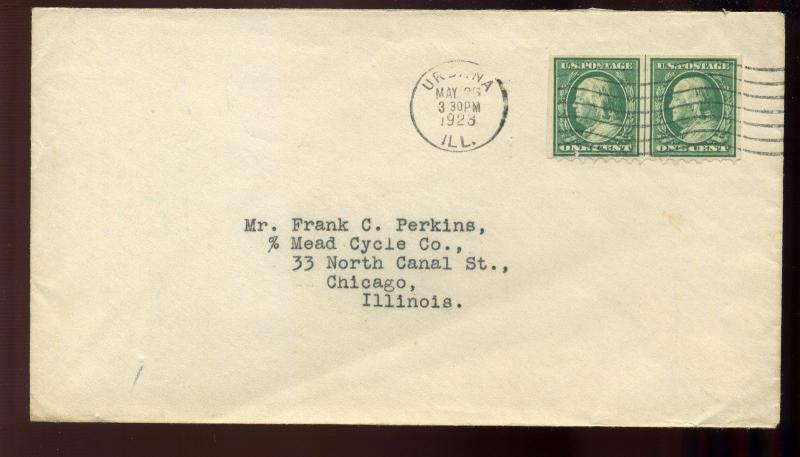 343/383 Perkins Private Perf Coil Line Pair of 2 Stamps on COVER (343 Perkin 2)