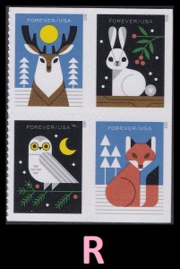 US 5822-5825 5825a Winter Woodland Animals forever block (4 stamps) MNH 2023