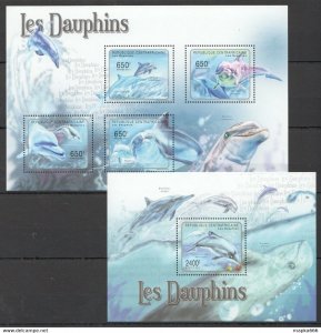 2011 Central Africa Fauna Marine Life Dolphins Bl+Kb ** Stamps Ca1038