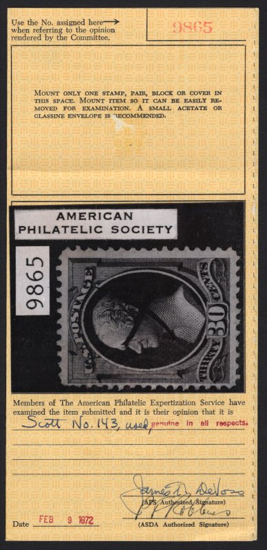 Scott 143, Grill, APS Clean Cert, Scarce Stamp!