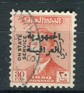 IRAQ; 1958 Republic Optd. on 1954 Faisal II Service issue fine used 30fl. value