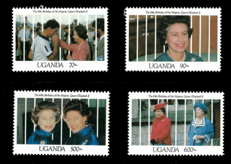 Uganda 1991 - QUEEN ELIZABETH 65th BIRTHDAY - Set of 4 Stamps Scott #921-925 MNH