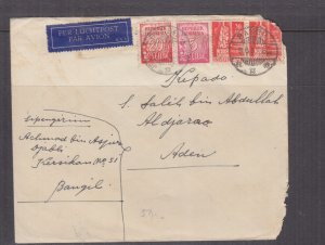 INDONESIA, 1952 Airmail cover, BANGIL to ADEN,  5s., 20s., 30s.(2). 