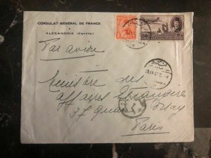 1950 Alexandria Egypt French Consulate Diplomatic Cover To Paris France
