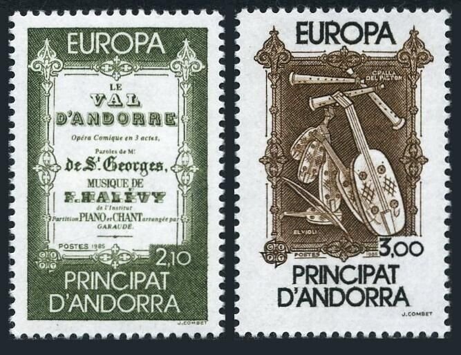 Andorra Fr 337-338, MNH.  Mi 360-361.  EUROPE CEPT-1985. Music.Le Val D'Andorra,