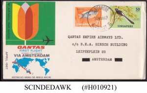 SINGAPORE - 1967 QANTAS AIRLINES SYDNEY to LONDON via AMTERDAM - FFC