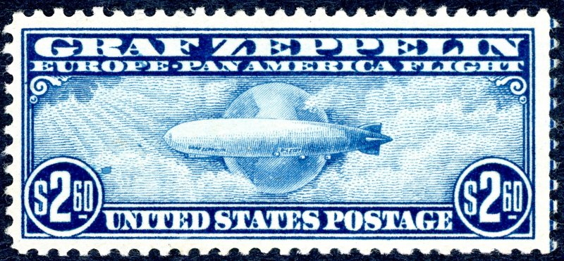 US #C15 – 1930 $2.60 Graf Zepp blue. Unused Dist. OG PSE Cert. VF No Grade.