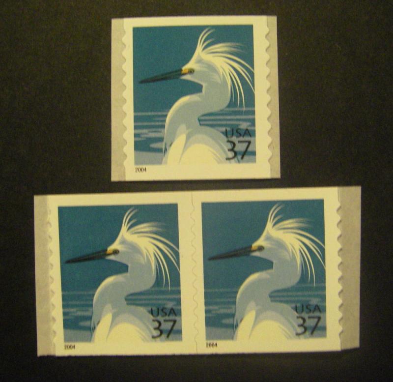 Scott 3829A, 37c Egret, Pair & Single, MNH Beauties