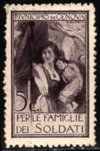 1914 Italy WW I Charity Poster Stamp 5 Cent Genova For The Soldier's Fam...