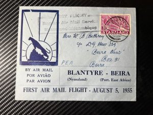 1935 Nyasaland First Flight Cover FFC Blantyre to Beira East Africa Angola