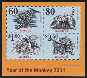 Tonga - Niuafo'ou # 254, Year of the Monkey, Souvenir Sheet, Mint NH, 1/2 Cat