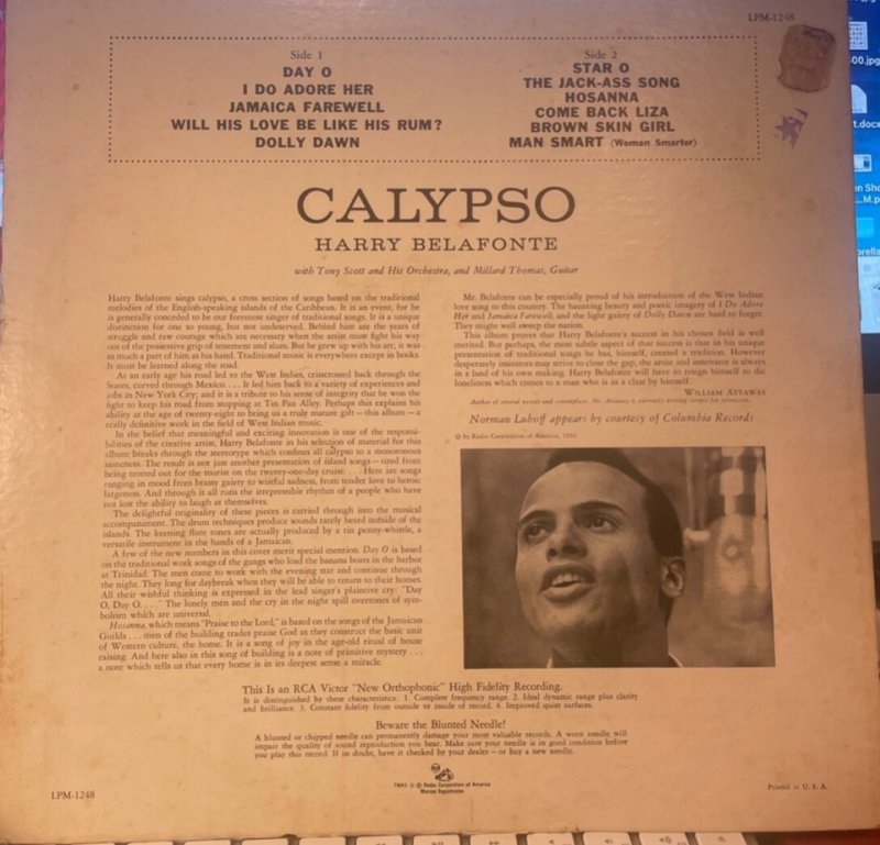 Harry Belafonte Calypso LP RCA Victor LSP-1248 Stereo 1956 VG+ 205582587974