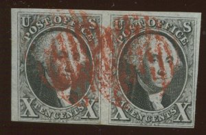 2 Washington Imperf Used Pair of 2 Stamps with PF Cert HZ75