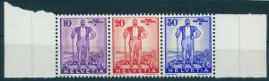 SWITZERLAND PRO PATRIA 1936 STRIP OF 3 FROM SOUVENIR SHEET, NH