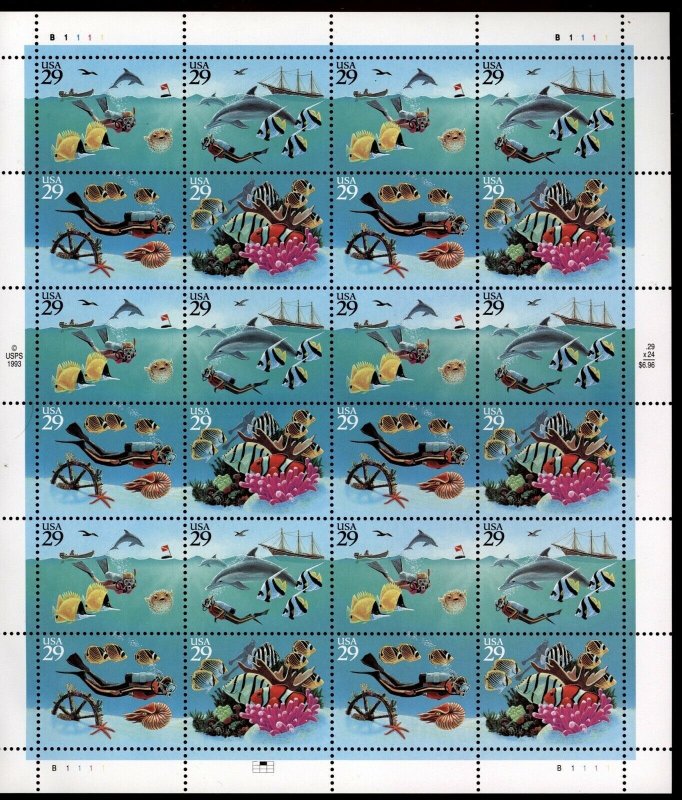 US Scott 2863-67 29c Wonders of the sea Mint NH Sheet of 24