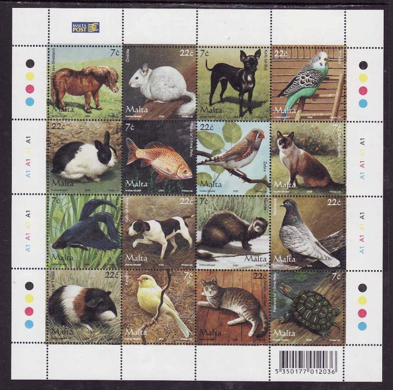 Malta-Sc#1238- id8-unused NH sheet-Animals-Pets-Cats-Fish-Dogs-2006-