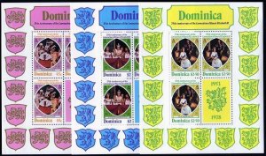 Dominica 570-572 sheets,MNH.Mi 577b-579b klb. QE II Coronation,25th Ann.1978.