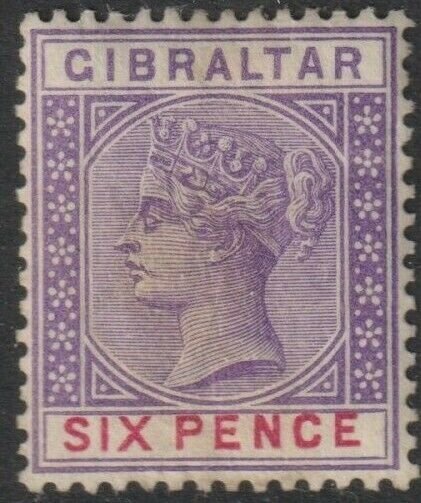Gibraltar Sc# 19 QV 1898 MMH 6 pence issue CV $47.50