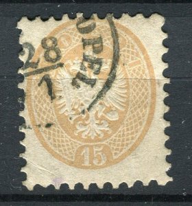 AUSTRIA LEVANT; 1860s classic Eagle Coat of Arms issue used Shade of 15sl.