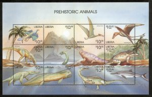 Liberia 1999 - Prehistoric Animals - Dinosaurs - Sheet of 12 Stamps - MNH