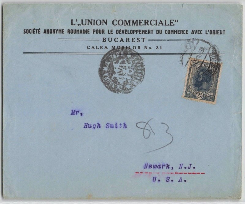 Romania 1918 WWI Censored Cover Bucharest to Newark NJ USA