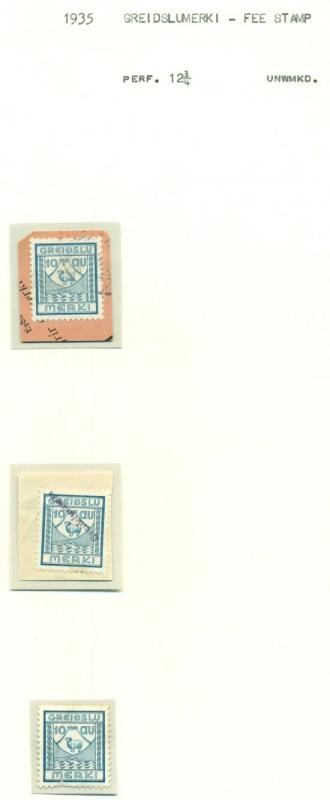 ICELAND GREIDSLUMERKI (Fee Stamp) Specialized collection on pages, Facit $270.00