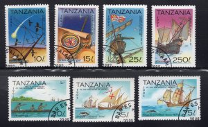 Tanzania 1992 Set of 7 Discovery of America, Scott 986-992 CTO, value = $5.45