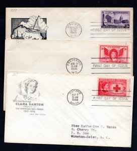 US 1948 3¢ Misc. Stamp FDC #957, 962 & 967 Used CV $9.50