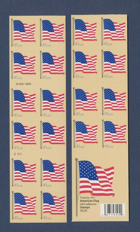 USA - 4191a - FVF MNH booklet  S1111 - 20x41ct  American Flag - 2007