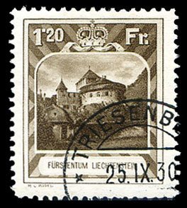 Liechtenstein #105 (Mi. 105A) Cat€350, 1930 1.20r olive brown, used (cancel...