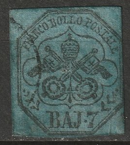 Italy Roman States 1852 Sc 8 Papal States used small thins